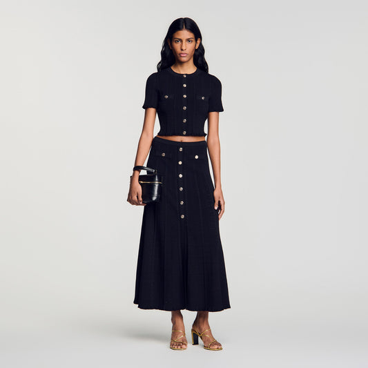 Venice Pointelle Knit Maxi Skirt Black