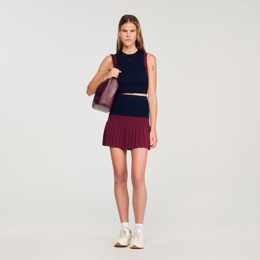 Arielle Short Two-Tone Pleated Skirt Navy Blue