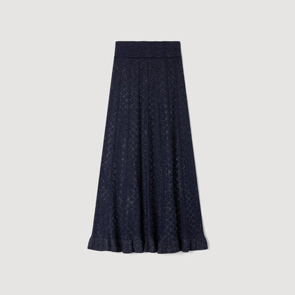 Leslie Rhinestone Knit Maxi Skirt Navy Blue