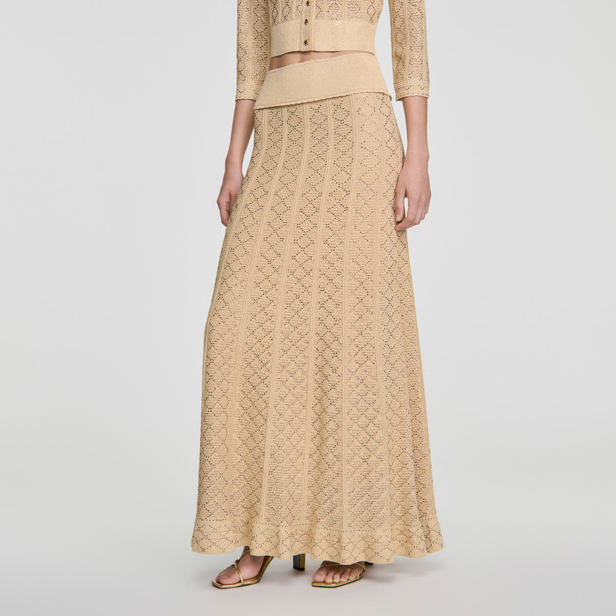 Leslie Long rhinestone knit skirt Vanilla