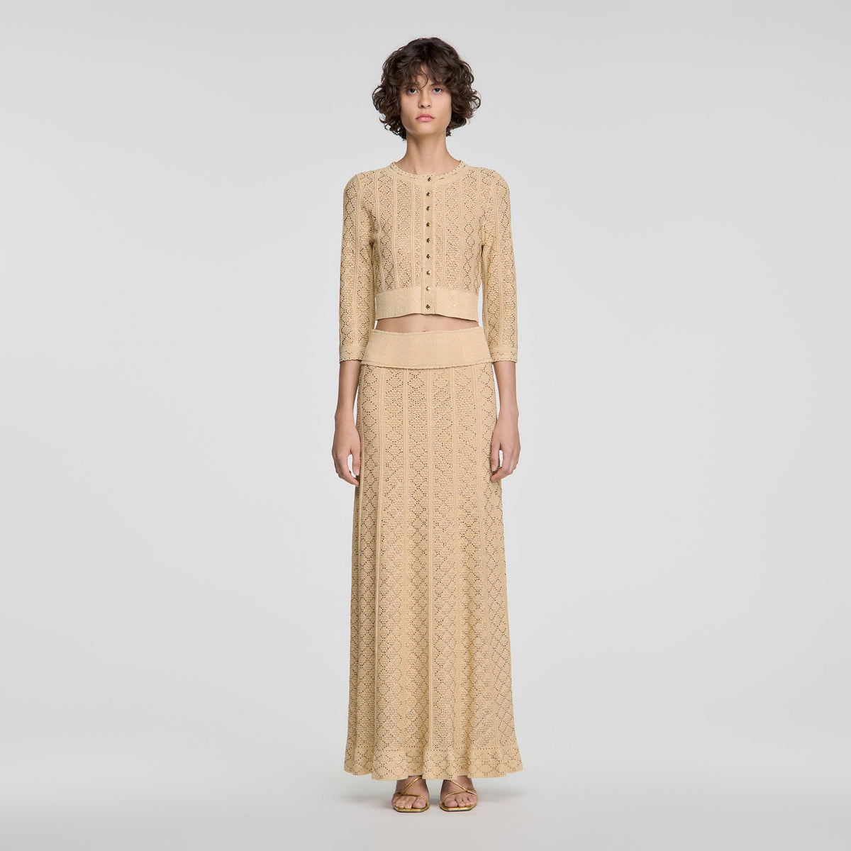Leslie Long rhinestone knit skirt Vanilla