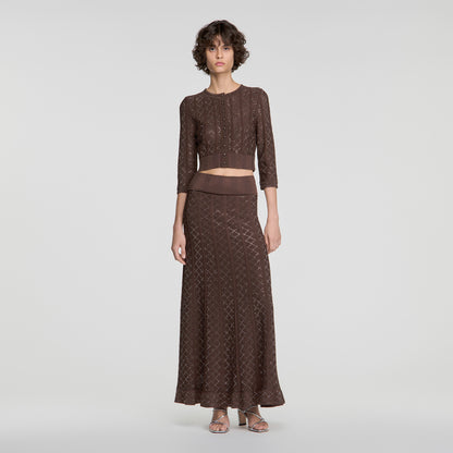 Leslie Long rhinestone knit skirt Brown