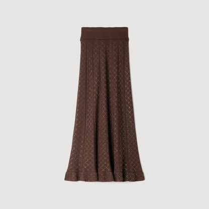 Leslie Long rhinestone knit skirt Brown