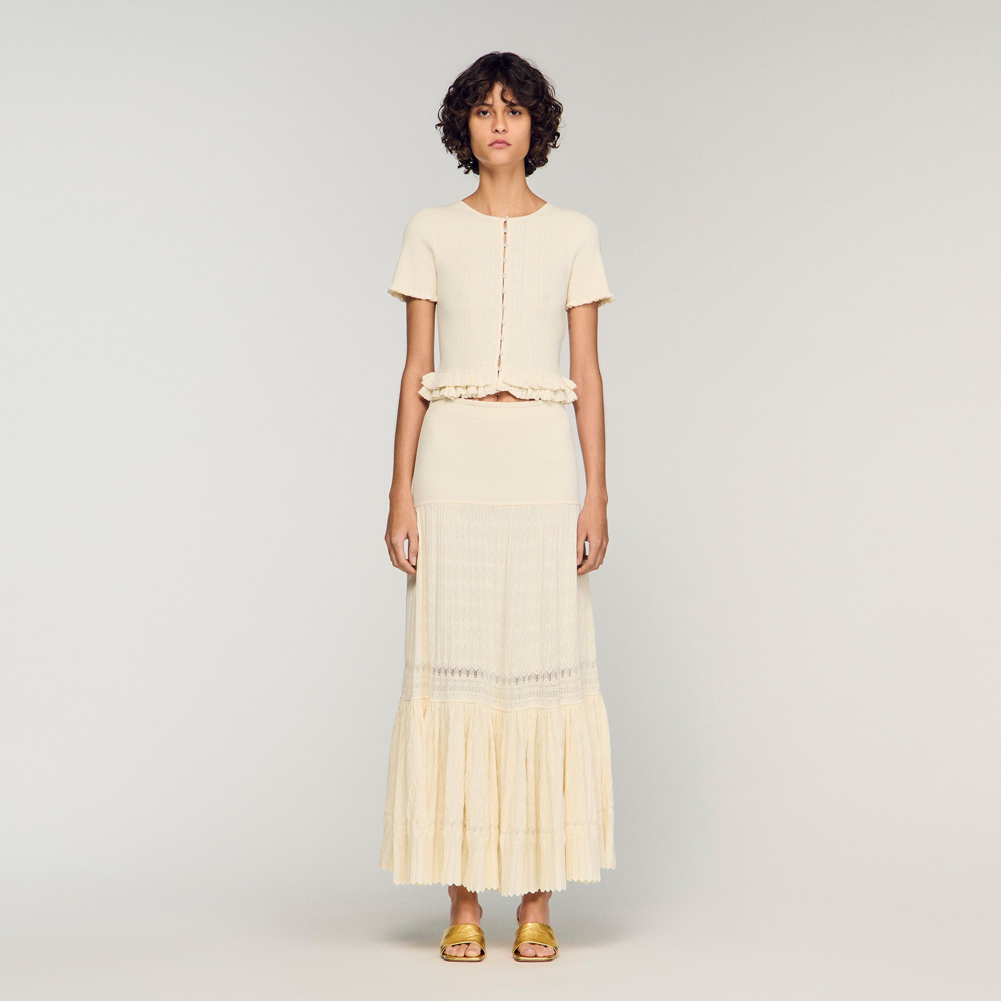 Aria Long Knit Skirt Ecru