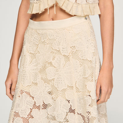 Amaya Long Guipure Skirt Ecru