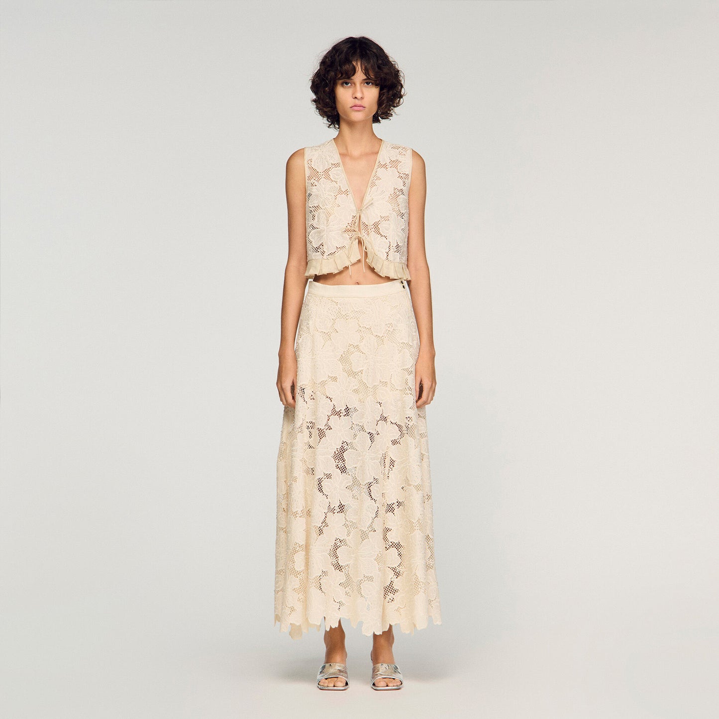 Amaya Long Guipure Skirt Ecru