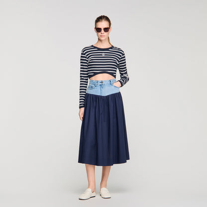 Sannie Mixed-Material Maxi Skirt NAVY BLUE