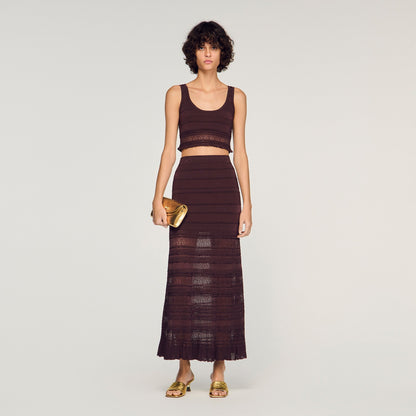 Andriane Pointelle Knit Maxi Skirt Brown