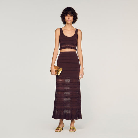 Andriane Pointelle Knit Maxi Skirt Brown