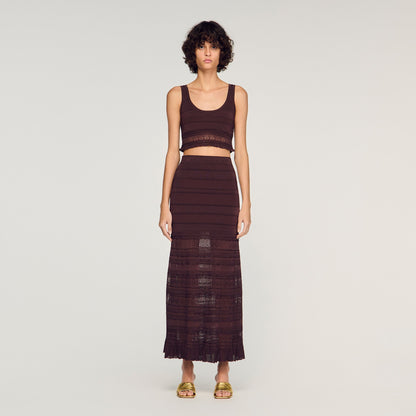 Andriane Pointelle Knit Maxi Skirt Brown