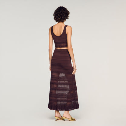 Andriane Pointelle Knit Maxi Skirt Brown