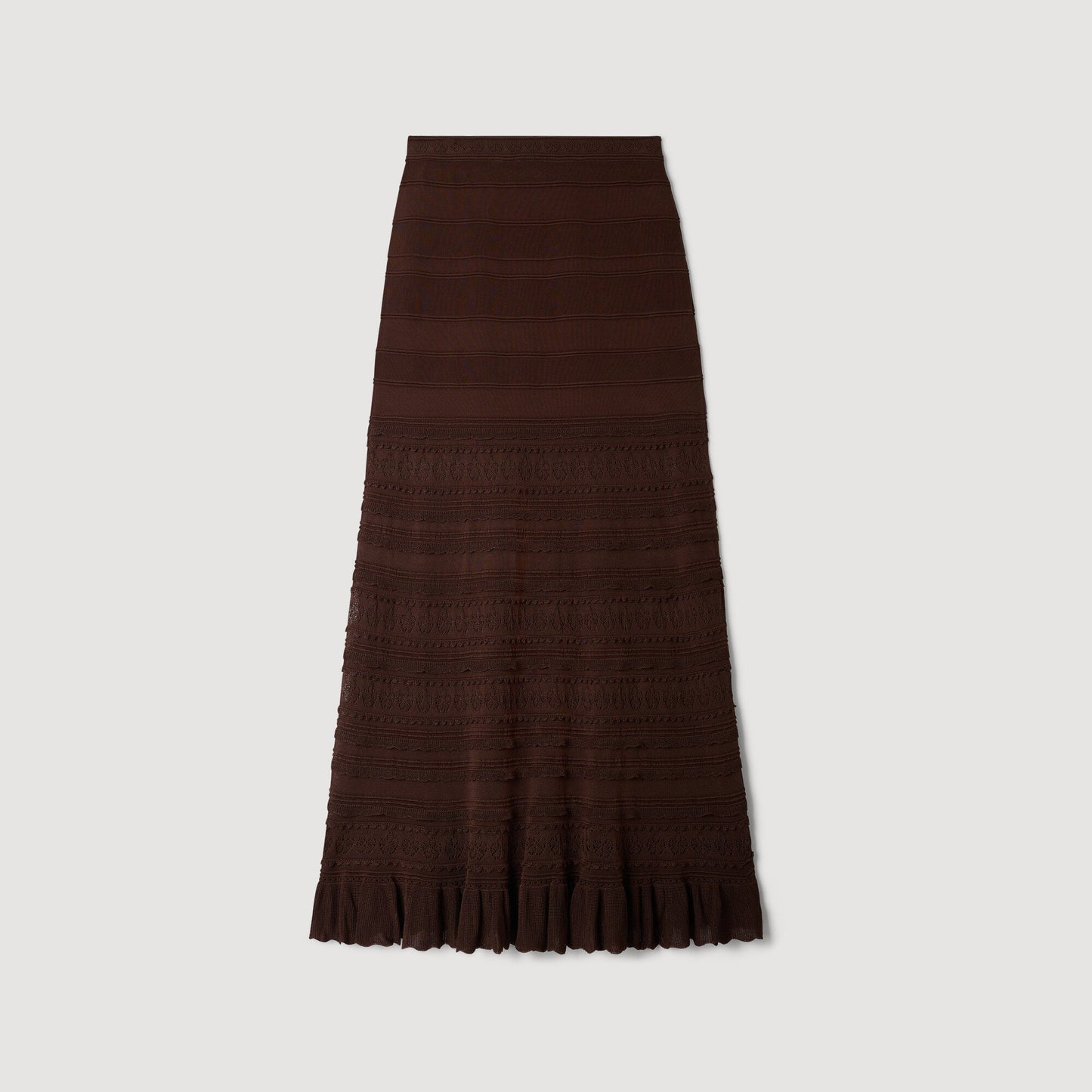 Andriane Pointelle Knit Maxi Skirt Brown