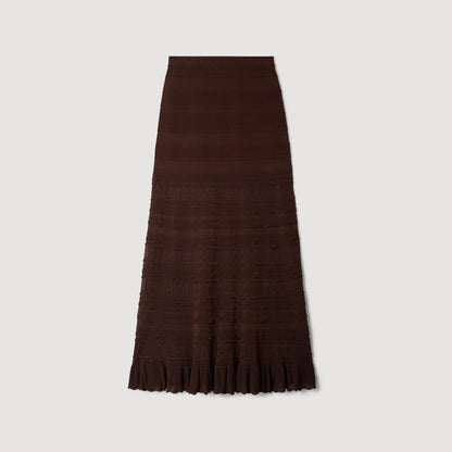 Andriane Pointelle Knit Maxi Skirt Brown