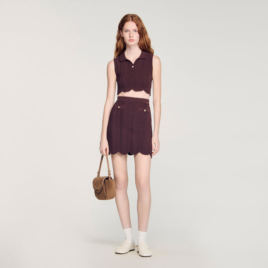 Davia Short Decorative Knit Skirt Brown