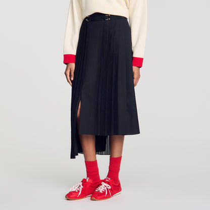 Cecilia Long asymmetrical pleated skirt Black