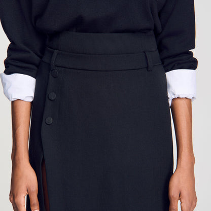 Rivermissa Mid-length slit wool skirt Black