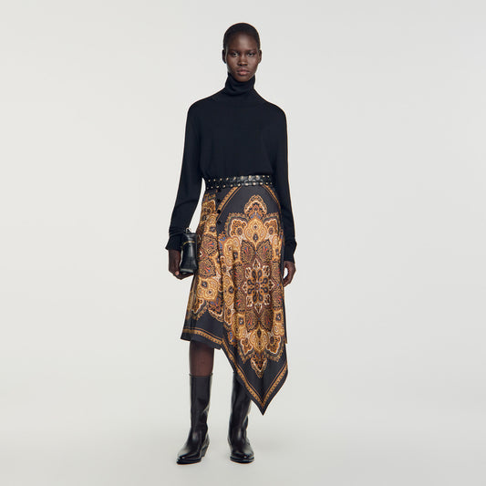 Portobello Asymmetrical scarf print skirt Black / Ocher