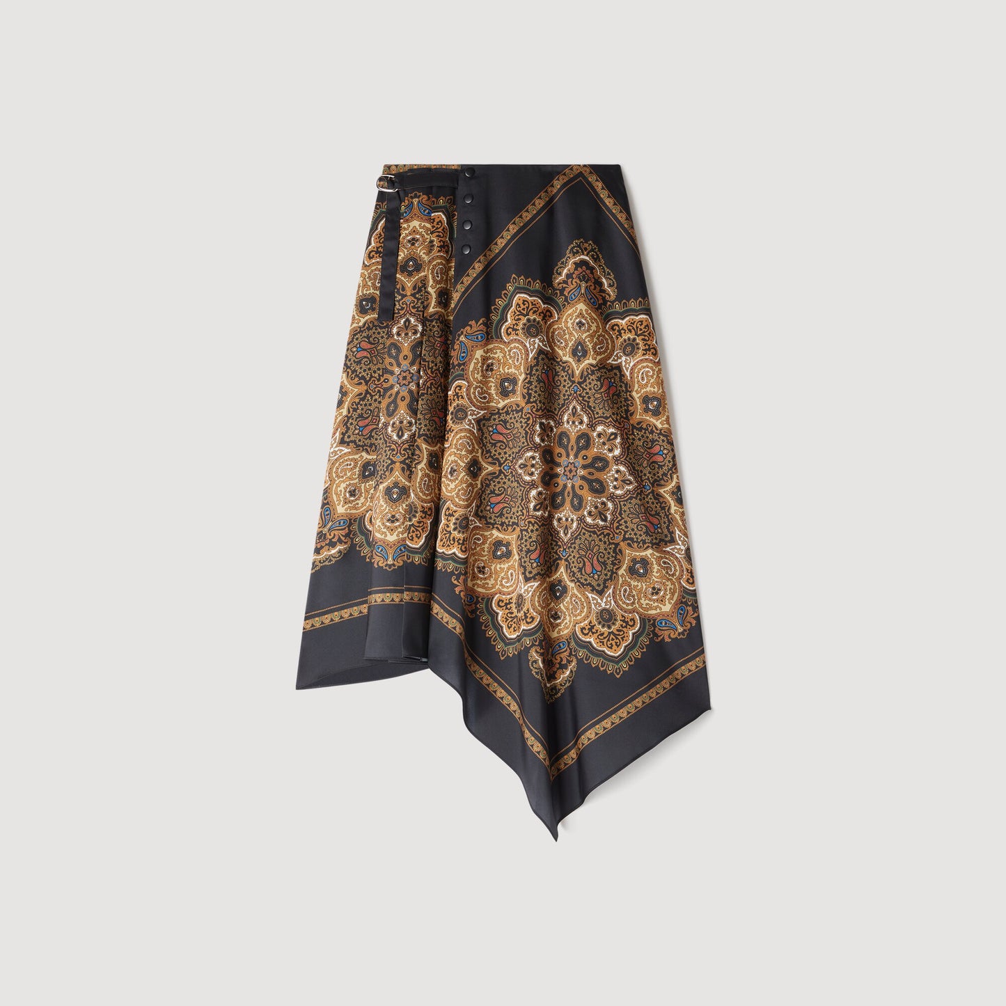 Portobello Asymmetrical scarf print skirt Black / Ocher