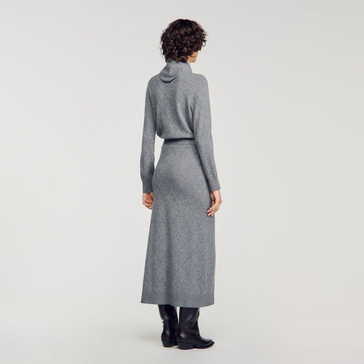 Coralyna Pointelle Knit Maxi Skirt Grey