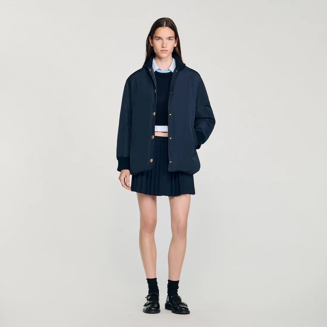 Helios Puffer Jacket With Teddy Collar Navy Blue
