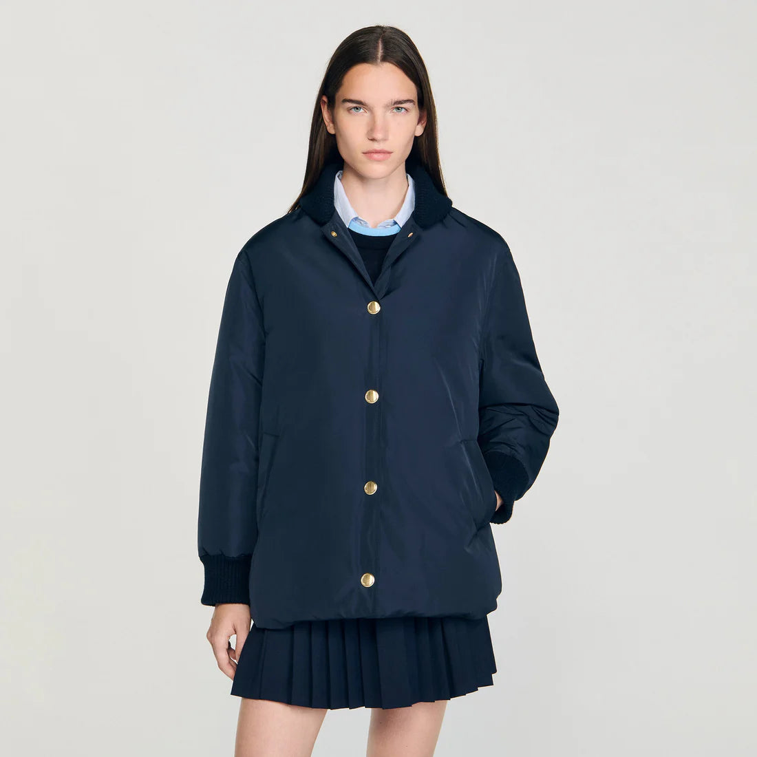 Helios Puffer Jacket With Teddy Collar Navy Blue