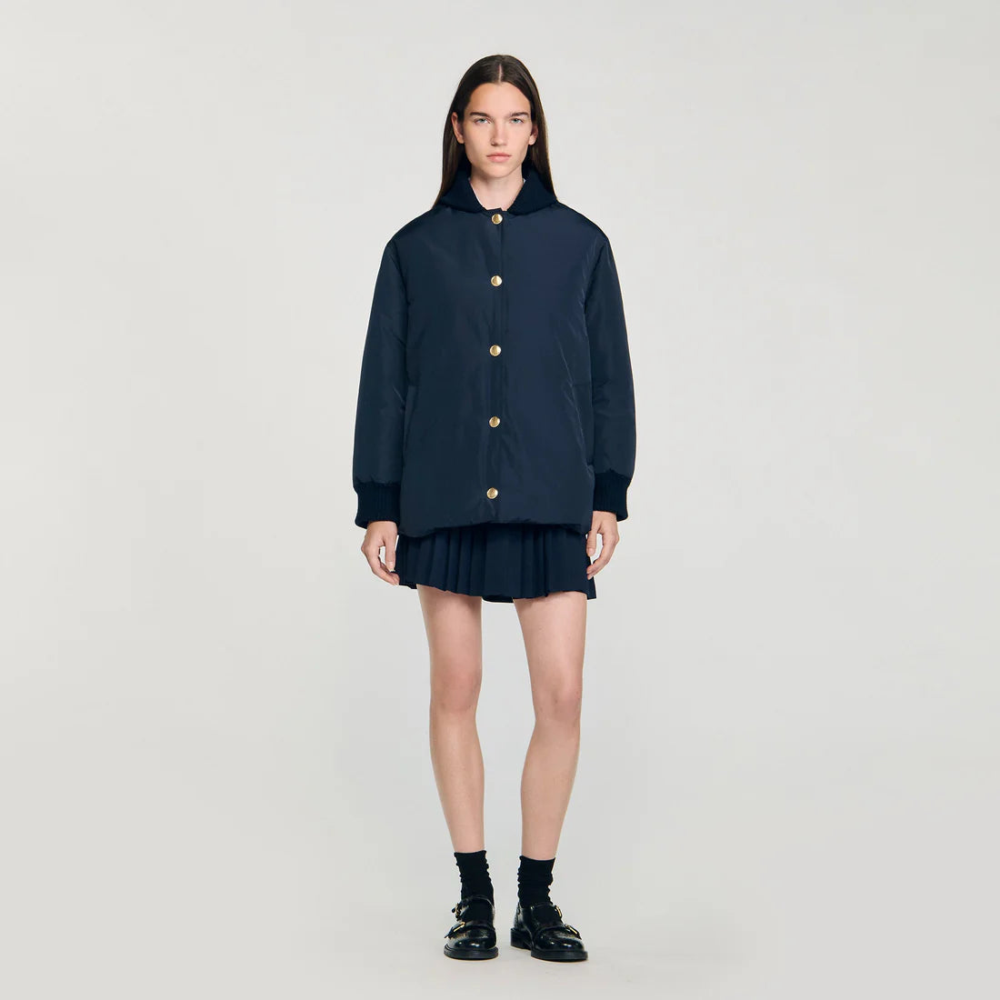 Helios Puffer Jacket With Teddy Collar Navy Blue