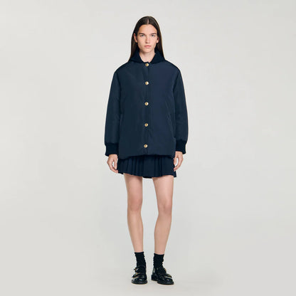 Helios Puffer Jacket With Teddy Collar Navy Blue