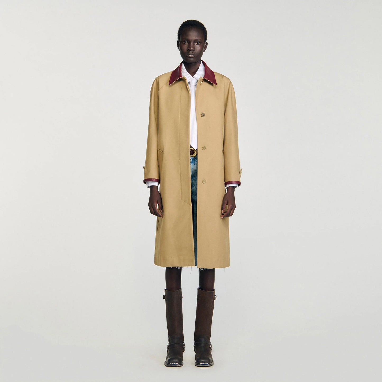 Joey Trench Coat With Leather Collar Beige