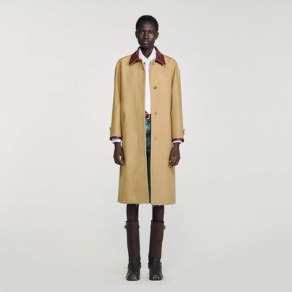 Joey Trench Coat With Leather Collar Beige