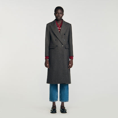 Aelis Fitted Double-Breasted Coat Dark Grey