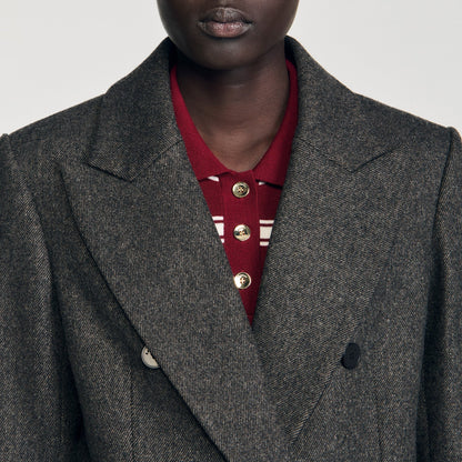 Aelis Fitted Double-Breasted Coat Dark Grey