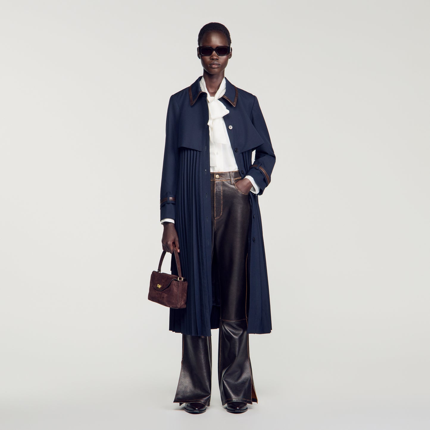 Regine Trench with pleated leather collar Navy Blue