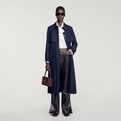 Regine Trench with pleated leather collar Navy Blue