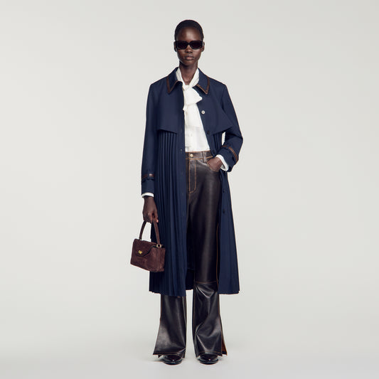 Regine Trench with pleated leather collar Navy Blue