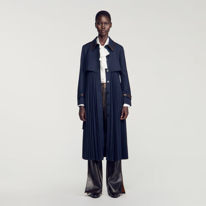 Regine Trench with pleated leather collar Navy Blue