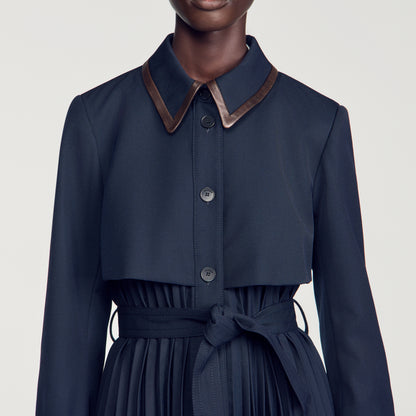 Regine Trench with pleated leather collar Navy Blue