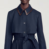 Regine Trench with pleated leather collar Navy Blue