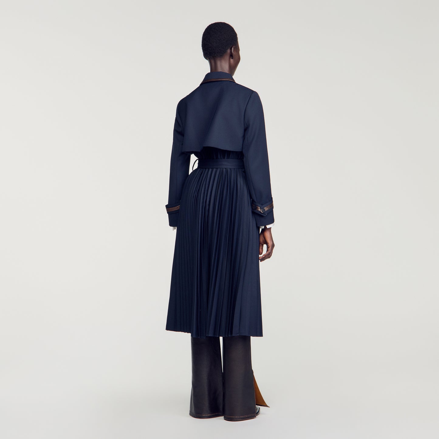 Regine Trench with pleated leather collar Navy Blue