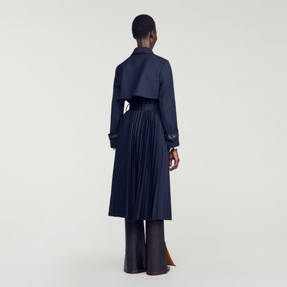 Regine Trench with pleated leather collar Navy Blue