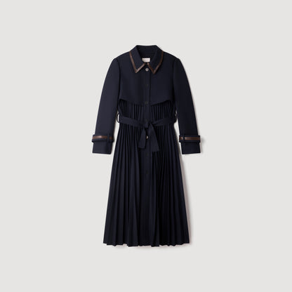 Regine Trench with pleated leather collar Navy Blue