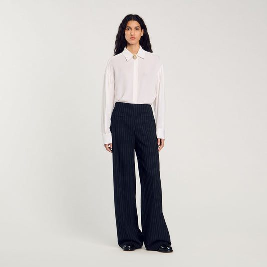 Levallois Chalk-Striped Straight-Leg Trousers Black