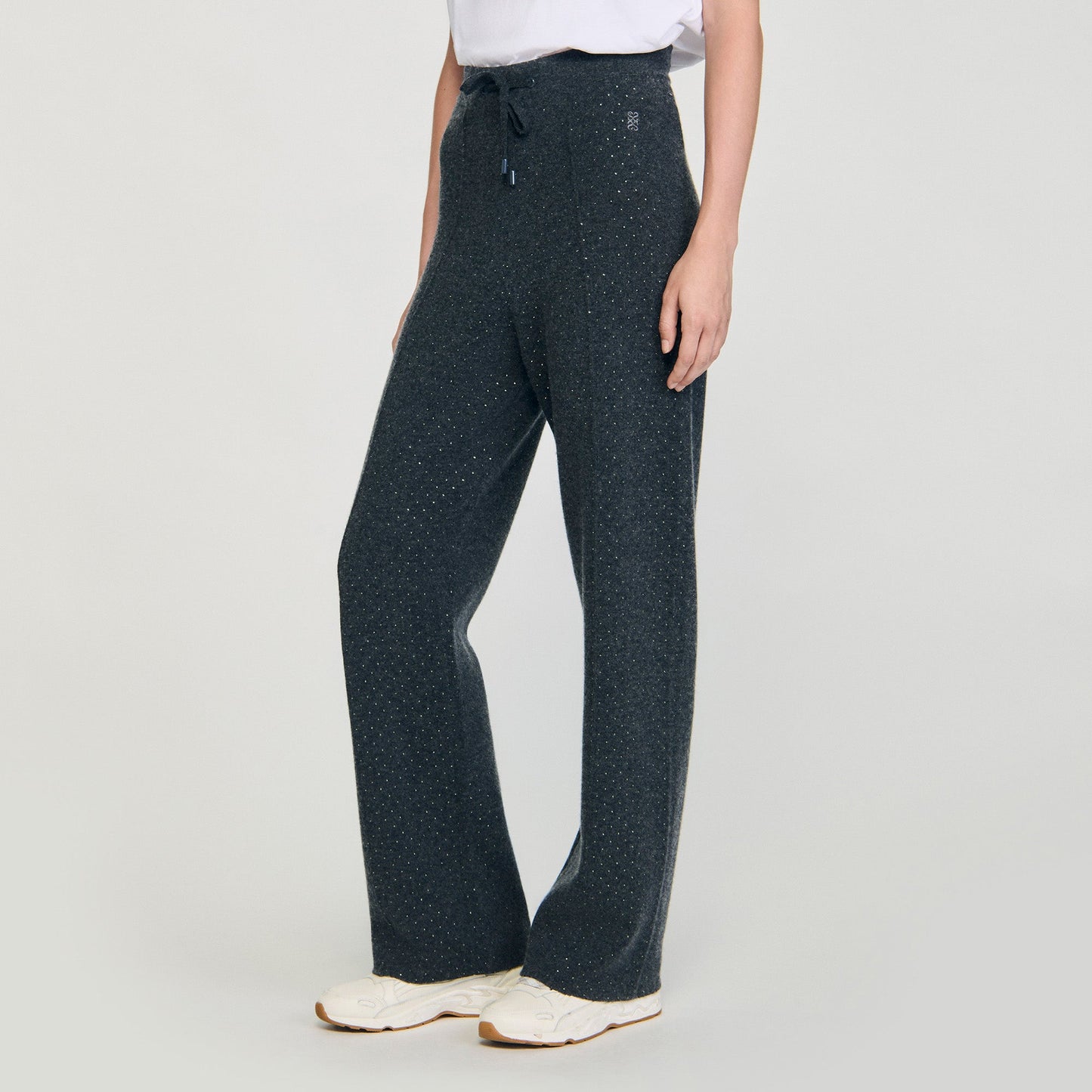 Vadim Knit Rhinestone-Covered Trousers Charcoal Grey