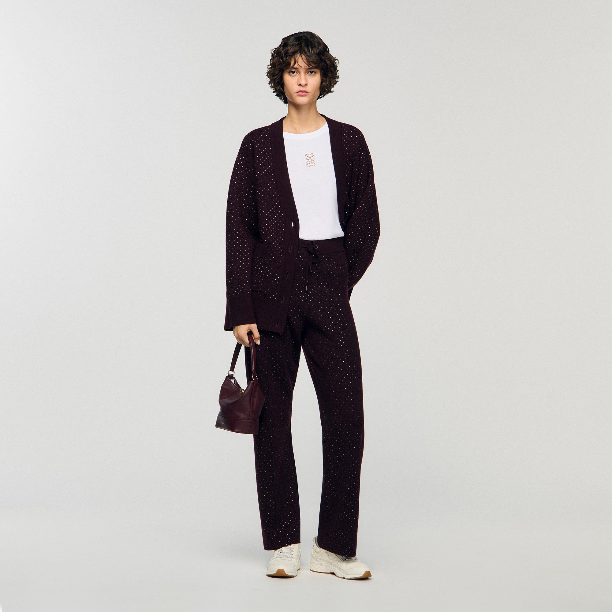 Vadim Knit Rhinestone-Covered Trousers Purple