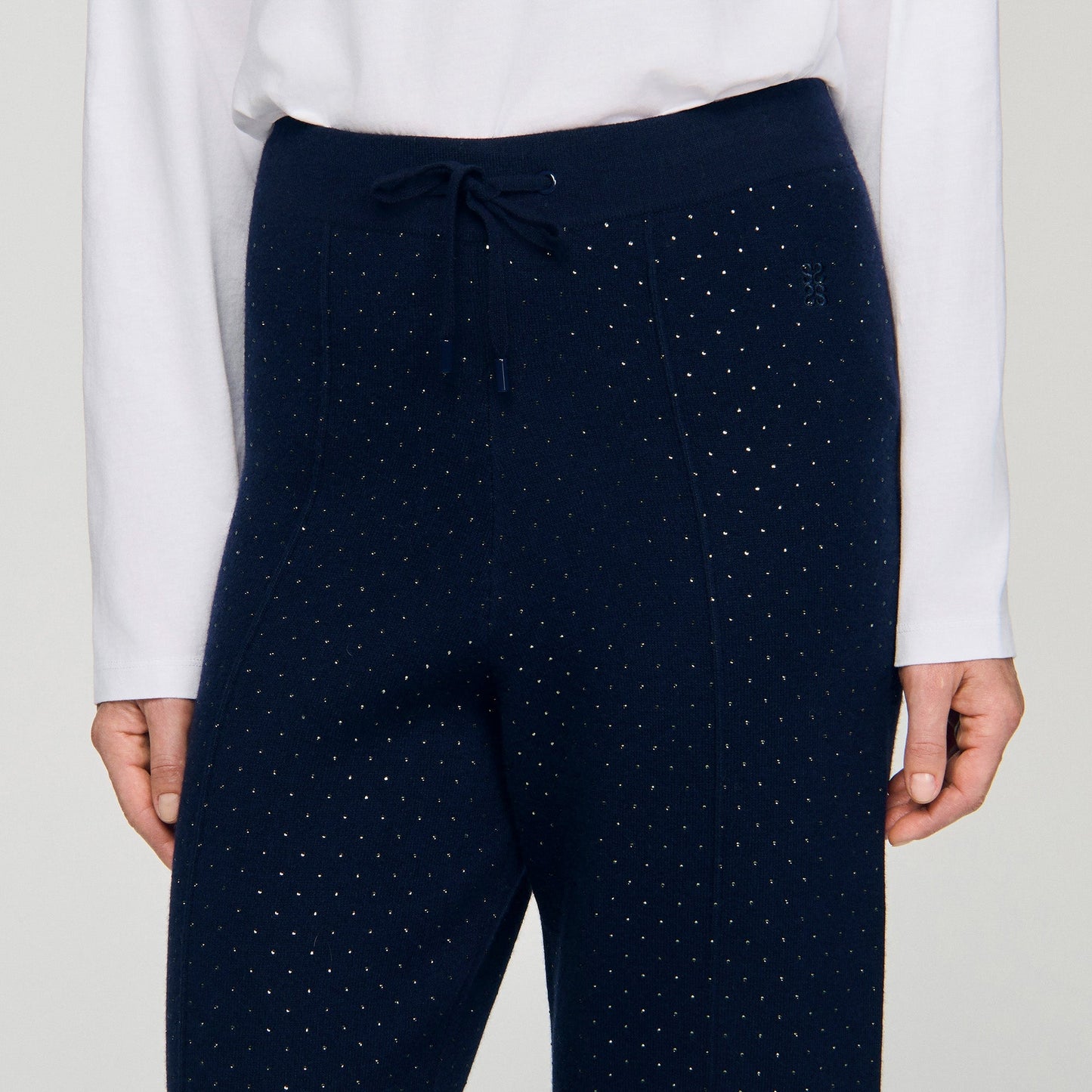 Vadim Knit Rhinestone-Covered Trousers Navy Blue