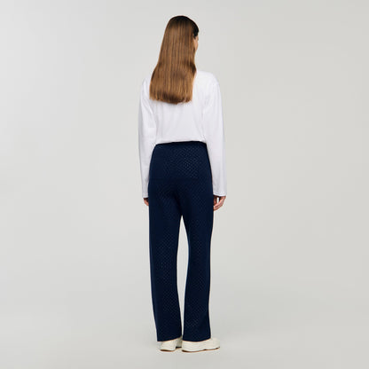 Vadim Knit Rhinestone-Covered Trousers Navy Blue