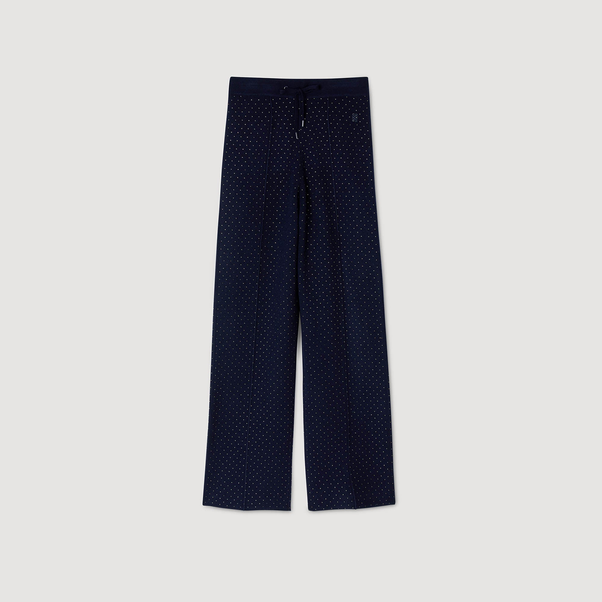 Vadim Knit Rhinestone-Covered Trousers Navy Blue