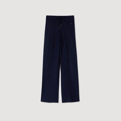 Vadim Knit Rhinestone-Covered Trousers Navy Blue