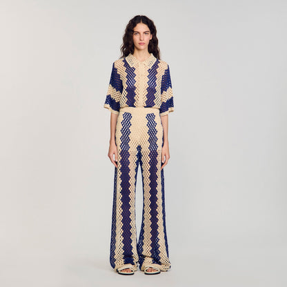 Palmier Two-Tone Open Weave Trousers Blue / Ecru