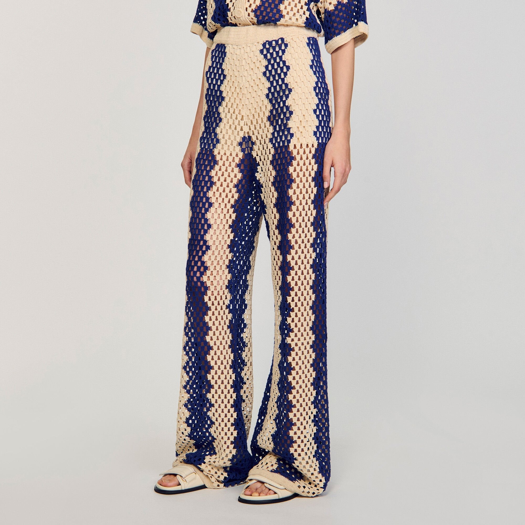 Palmier Two-Tone Open Weave Trousers Blue / Ecru