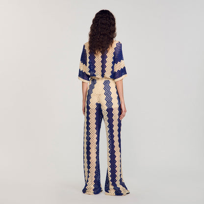 Palmier Two-Tone Open Weave Trousers Blue / Ecru